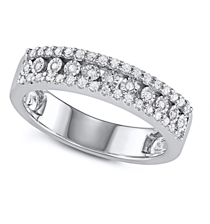 1/4 CTTW Miracle plate 3 Row Diamond Band in Sterling Silver