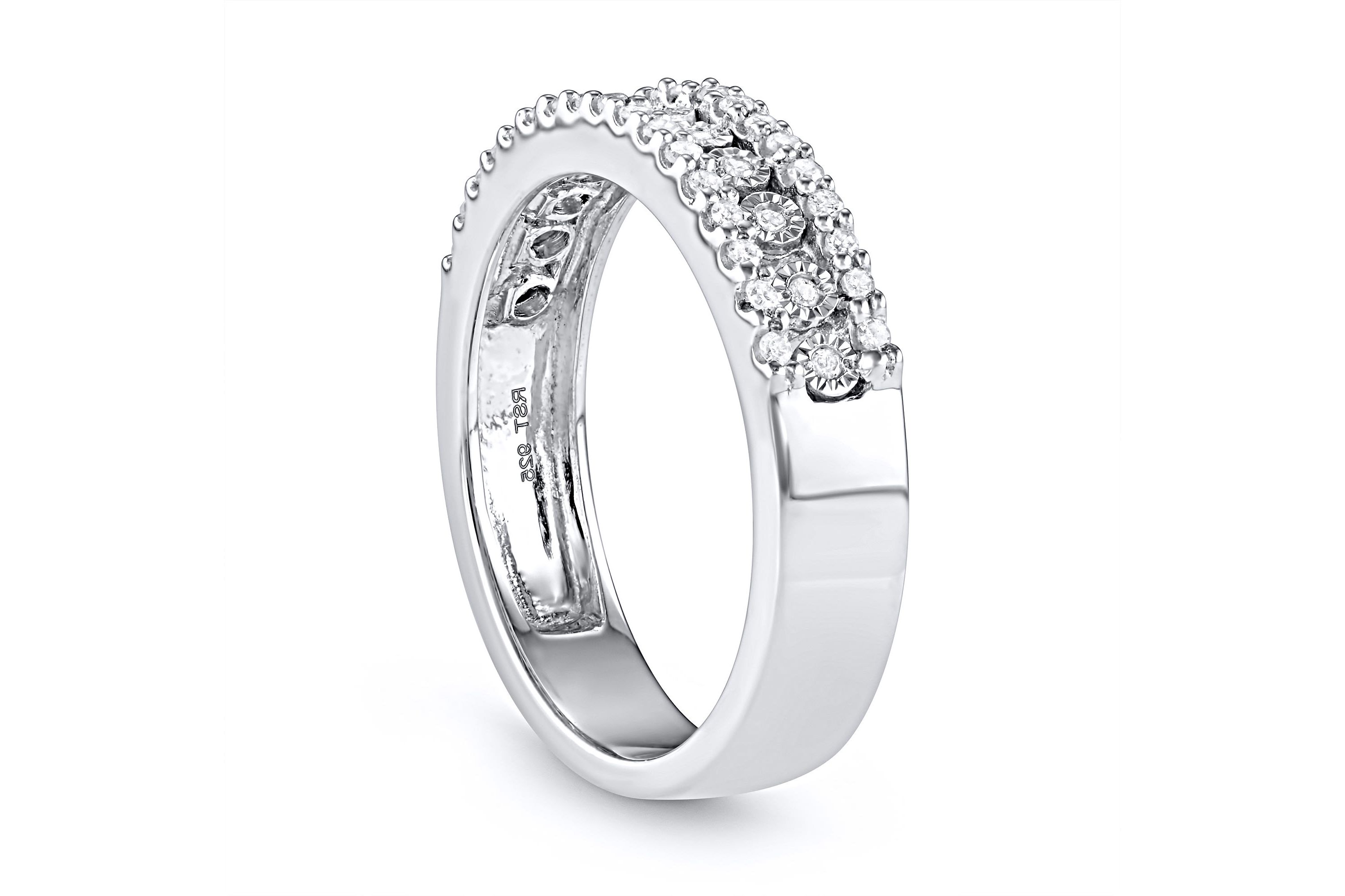 1/4 CTTW Miracle plate 3 Row Diamond Band in Sterling Silver