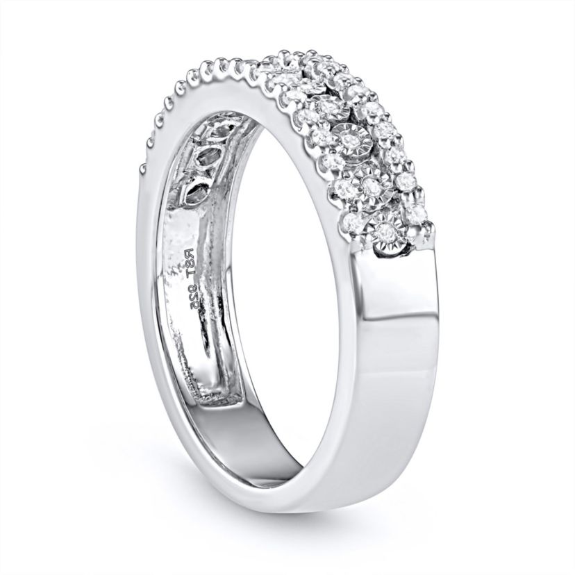 1/4 CTTW Miracle plate 3 Row Diamond Band in Sterling Silver