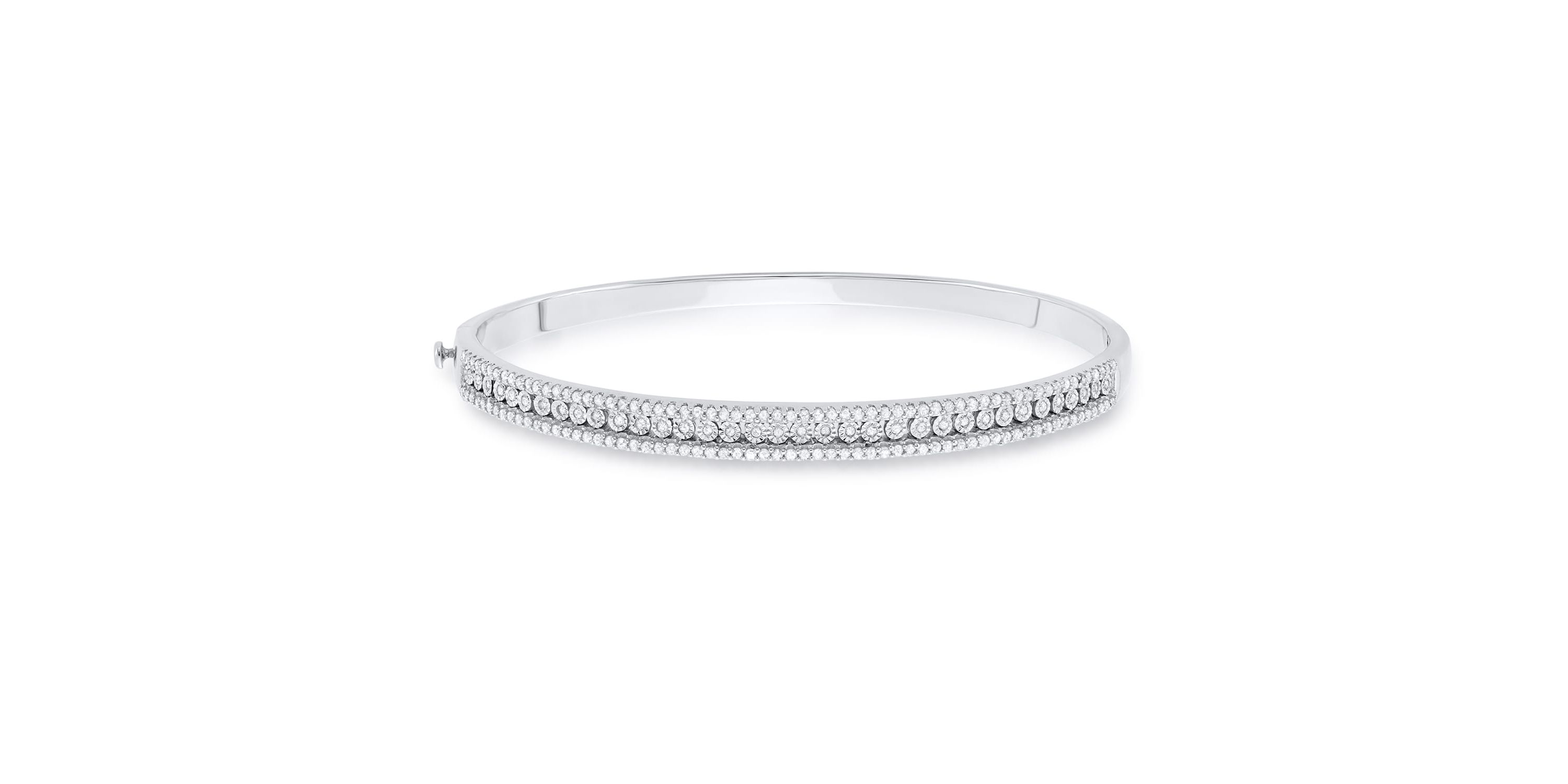 1.00 Cttw Sterling Silver  Diamond With Illusion Plate Bangle