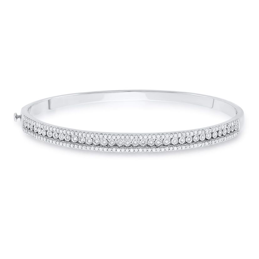 1.00 Cttw Sterling Silver  Diamond With Illusion Plate Bangle
