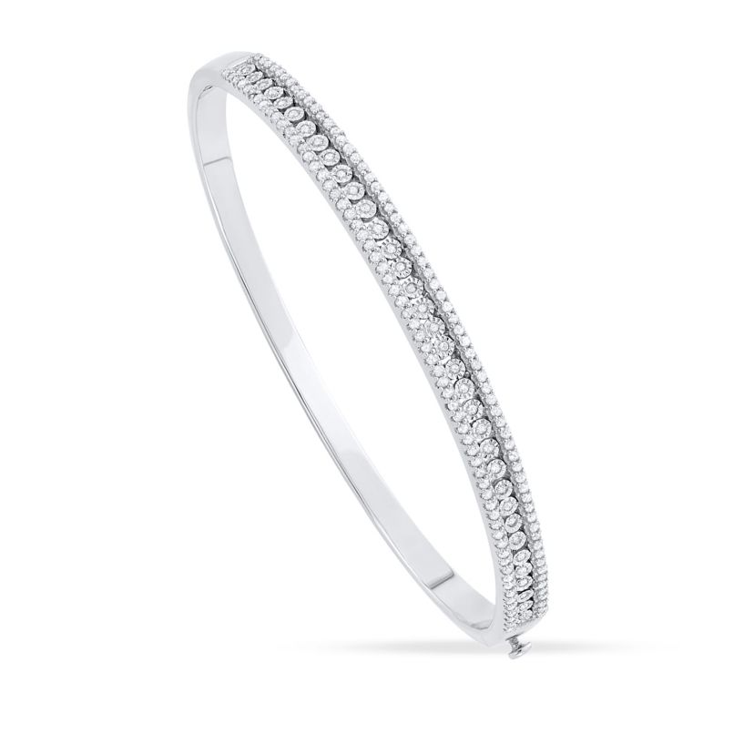 1.00 Cttw Sterling Silver  Diamond With Illusion Plate Bangle