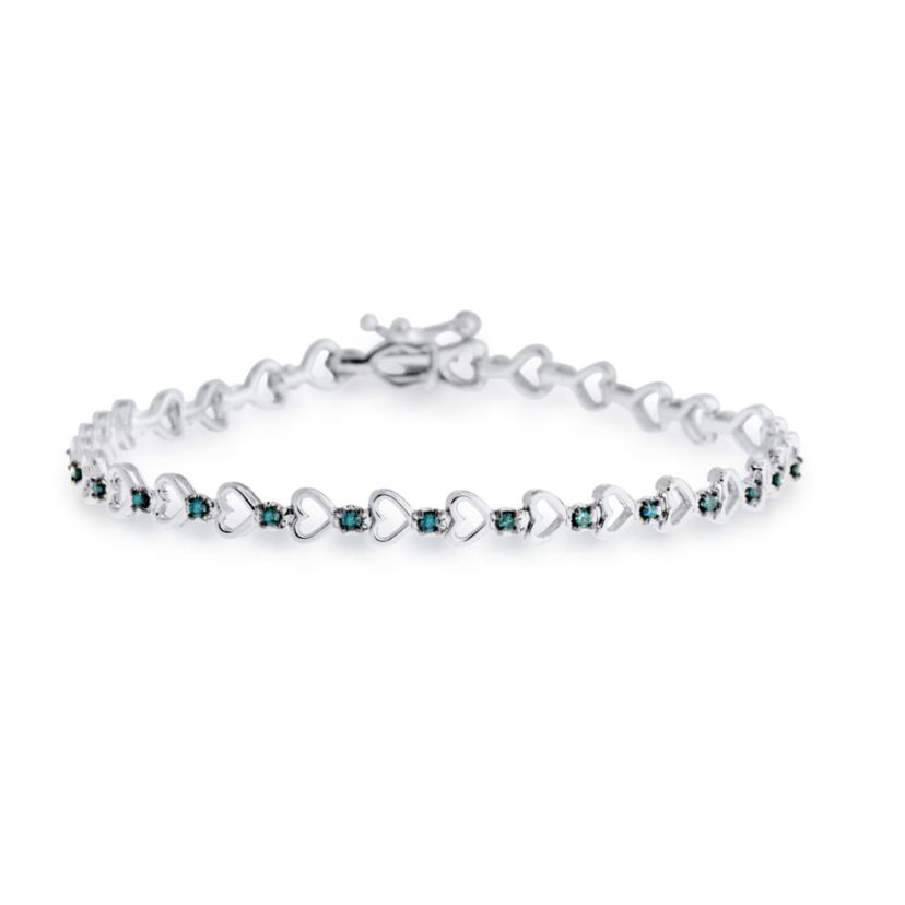 1/6 Cttw Diamond Heart Link Bracelet in Sterling Silver