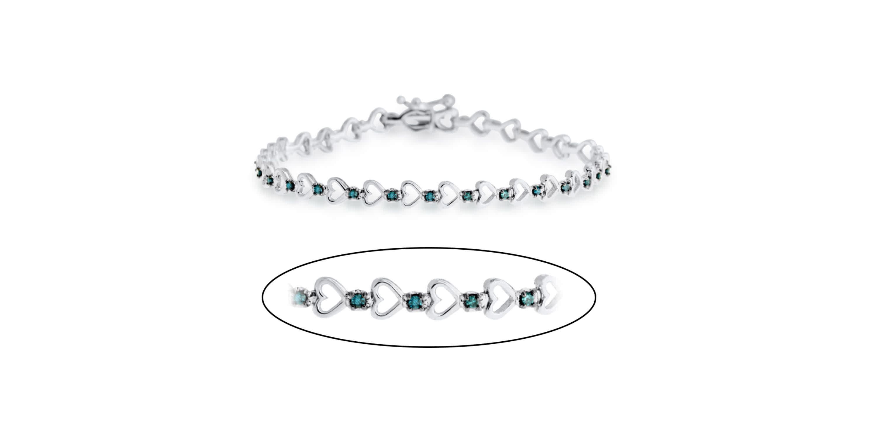 1/6 Cttw Diamond Heart Link Bracelet in Sterling Silver