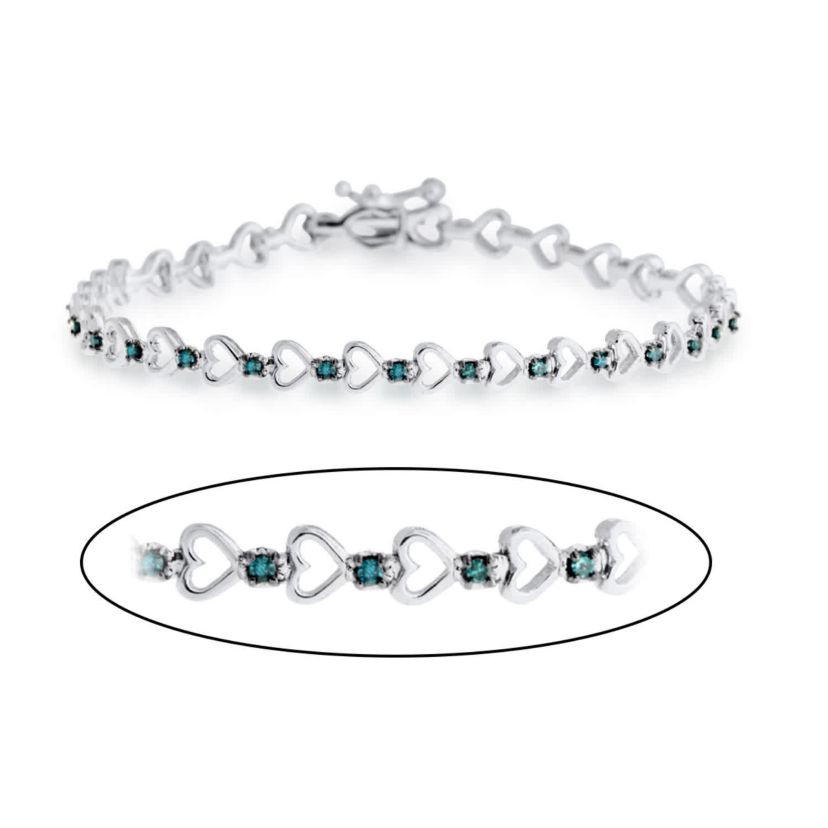1/6 Cttw Diamond Heart Link Bracelet in Sterling Silver