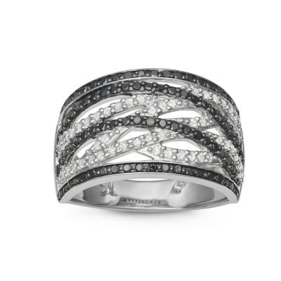 MyDiamondBox 1/2 CTTW Black And White Diamond By Pass Cocktail Ring in Sterling Silver, 5