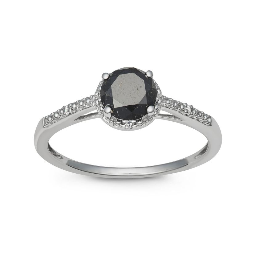 1.00 CTTW Black Diamond Solitaire Ring in Sterling Silver