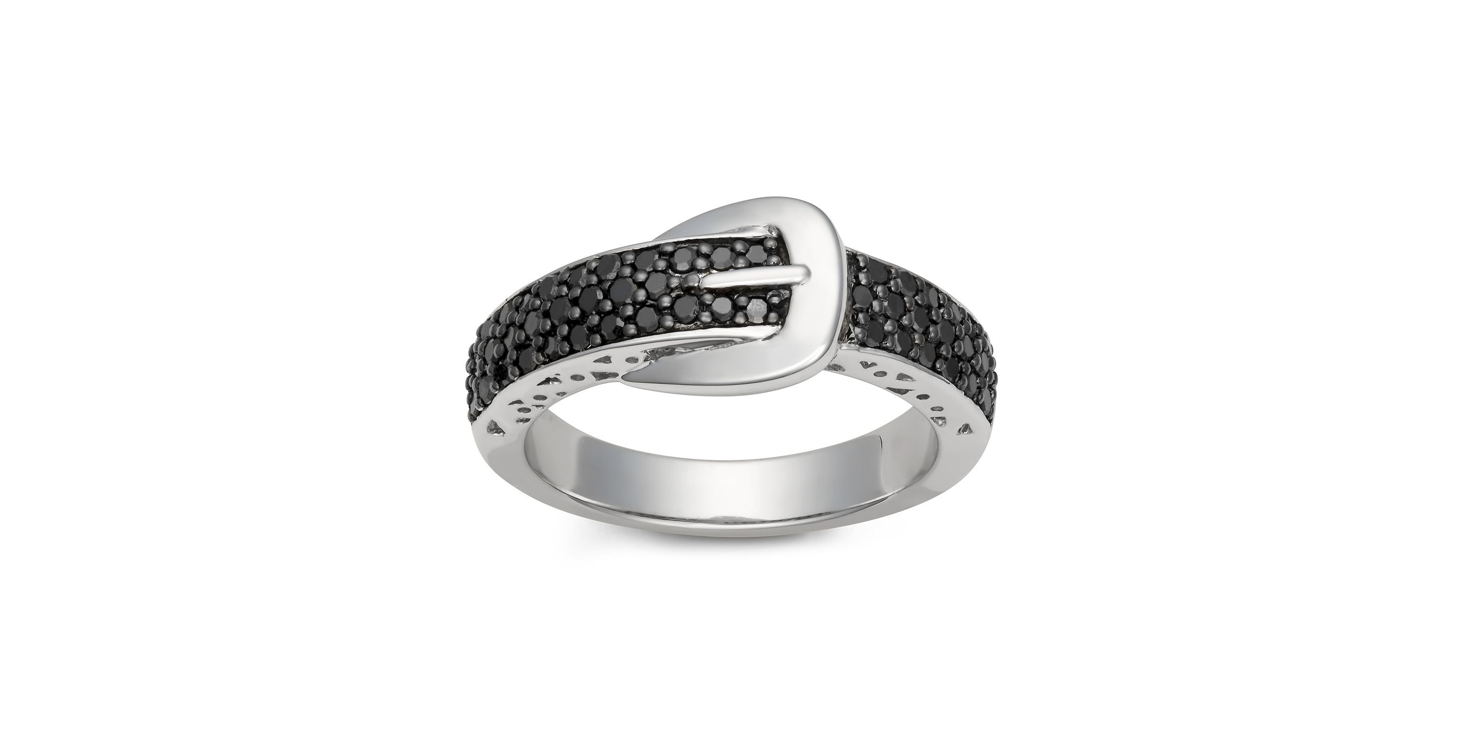 1/2 CTTW Black Diamond Buckle Ring in Sterling Silver