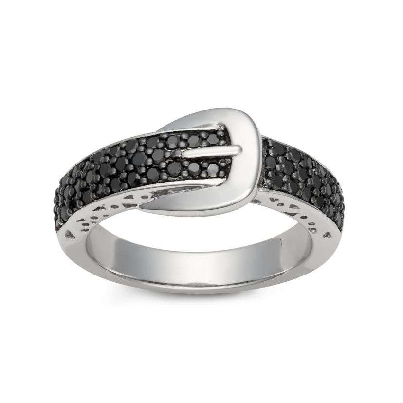 1/2 CTTW Black Diamond Buckle Ring in Sterling Silver