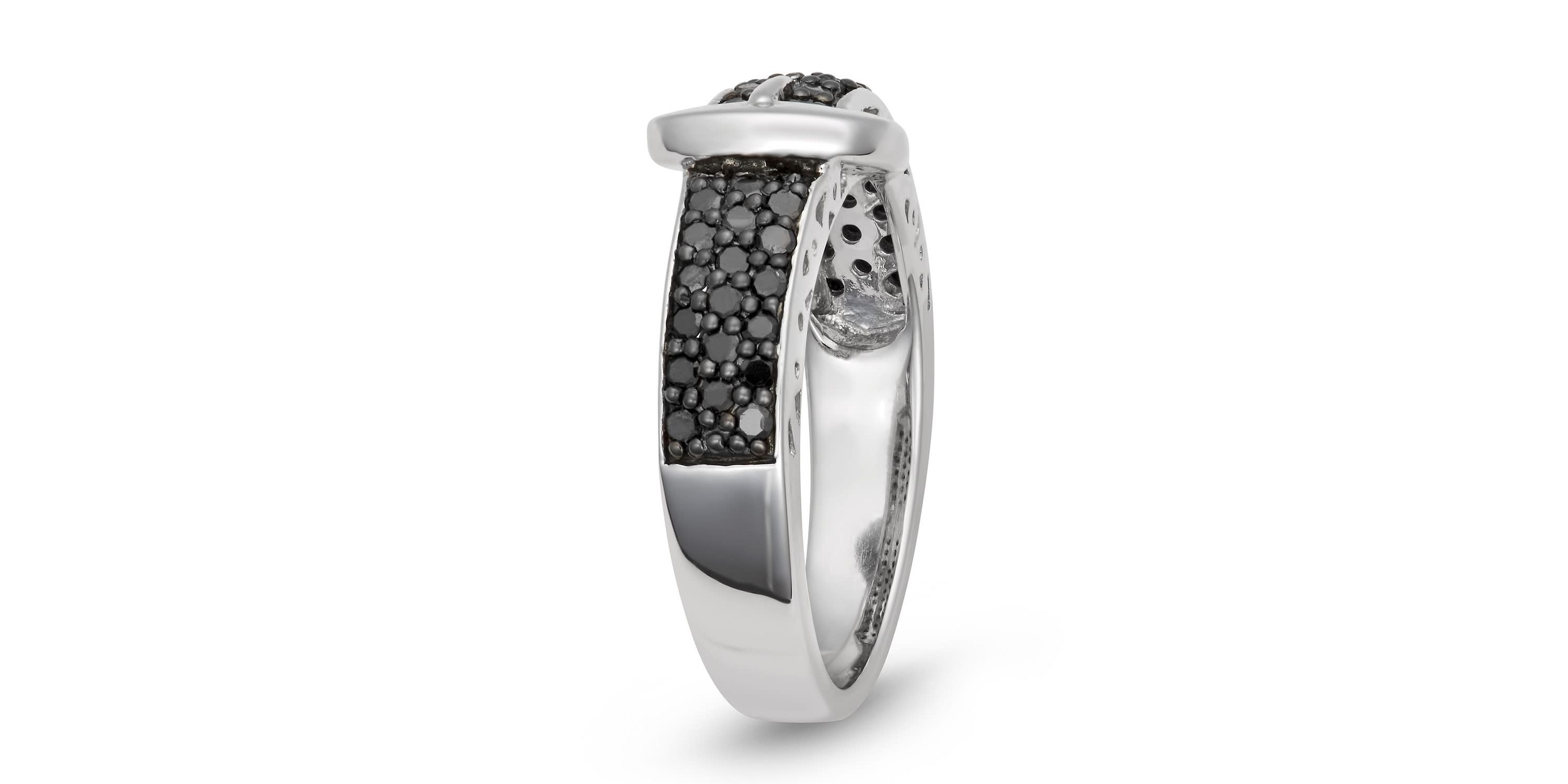 1/2 CTTW Black Diamond Buckle Ring in Sterling Silver