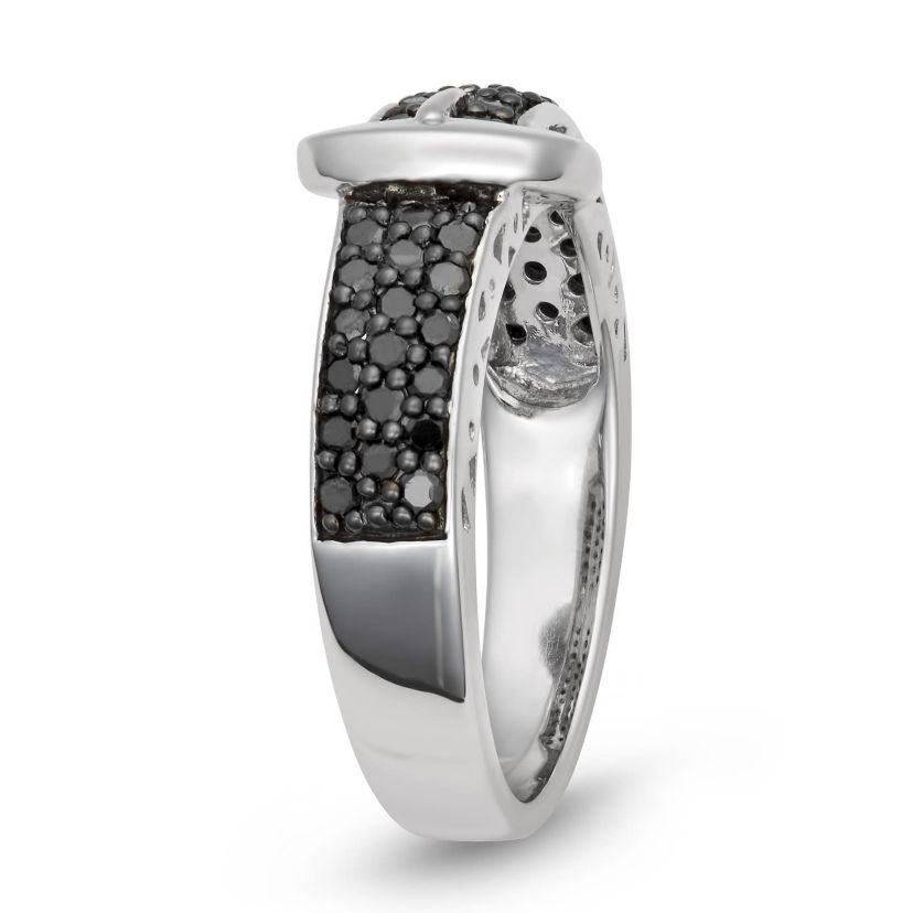 1/2 CTTW Black Diamond Buckle Ring in Sterling Silver