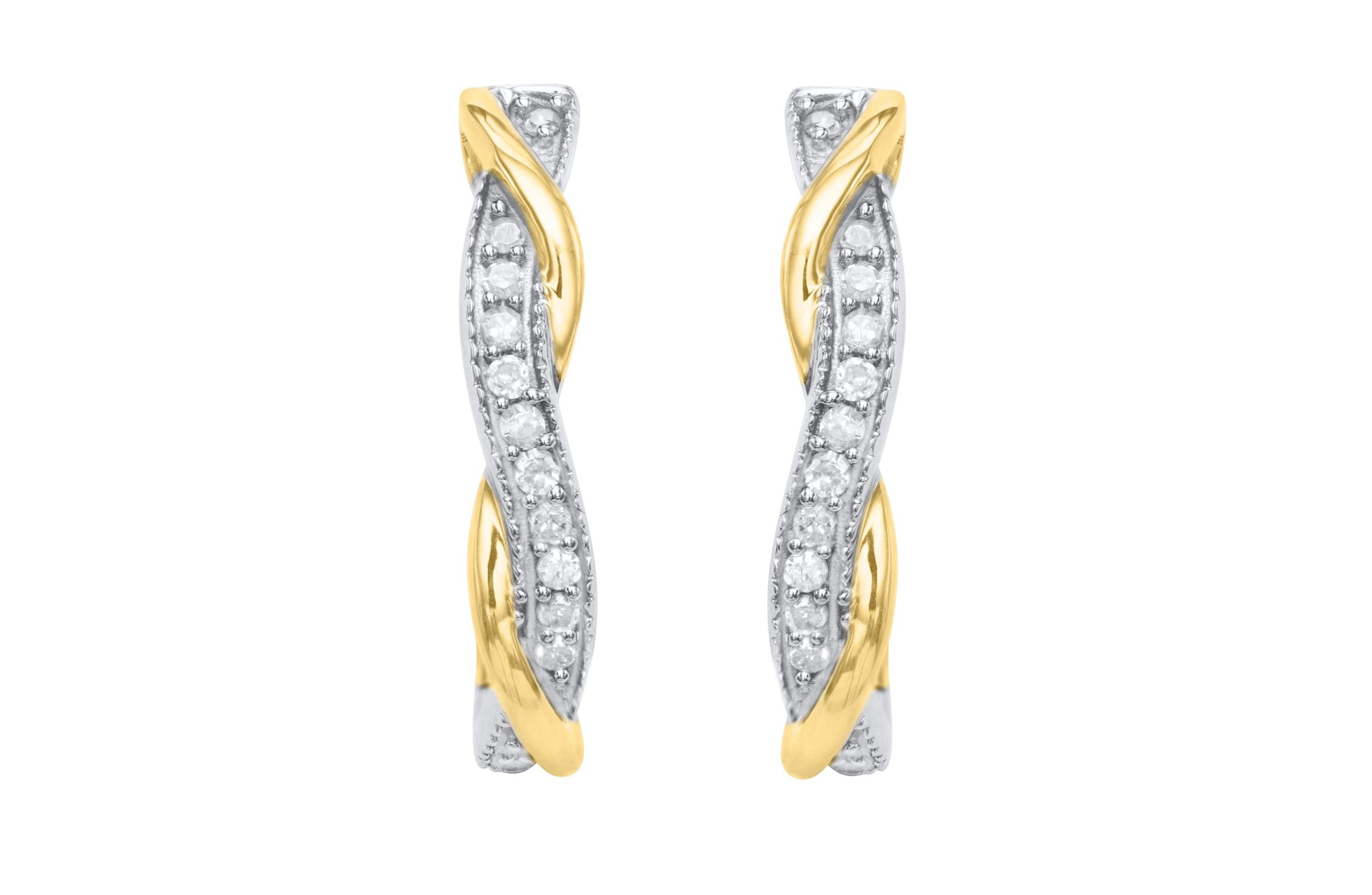 1/4 Cttw Two-Tone intertwine Design Diamond Hoops Earring in Sterling Silver