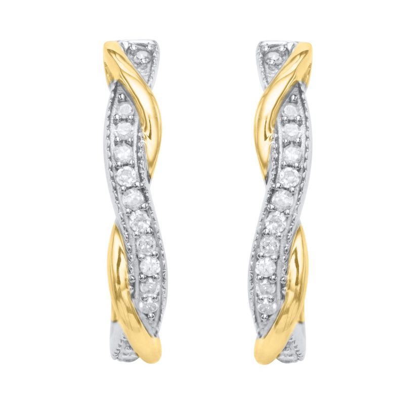 1/4 Cttw Two-Tone intertwine Design Diamond Hoops Earring in Sterling Silver