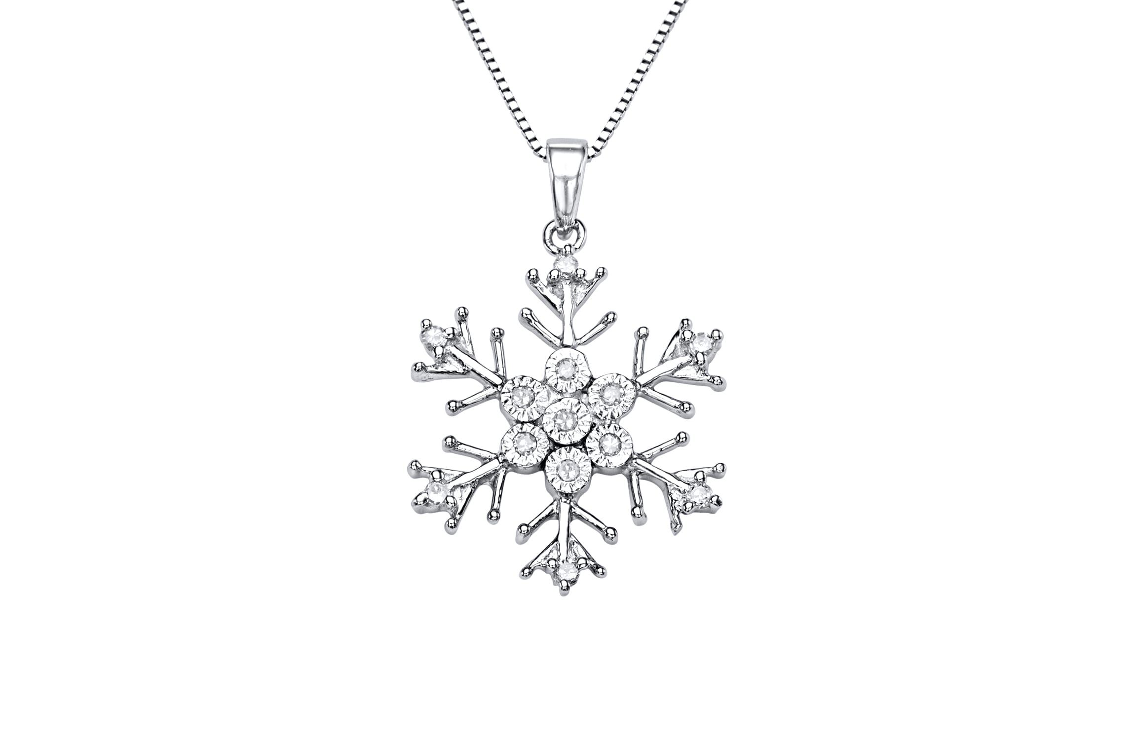 1/10 Cttw Diamond Snowflake Necklace Pendant in Sterling Silver