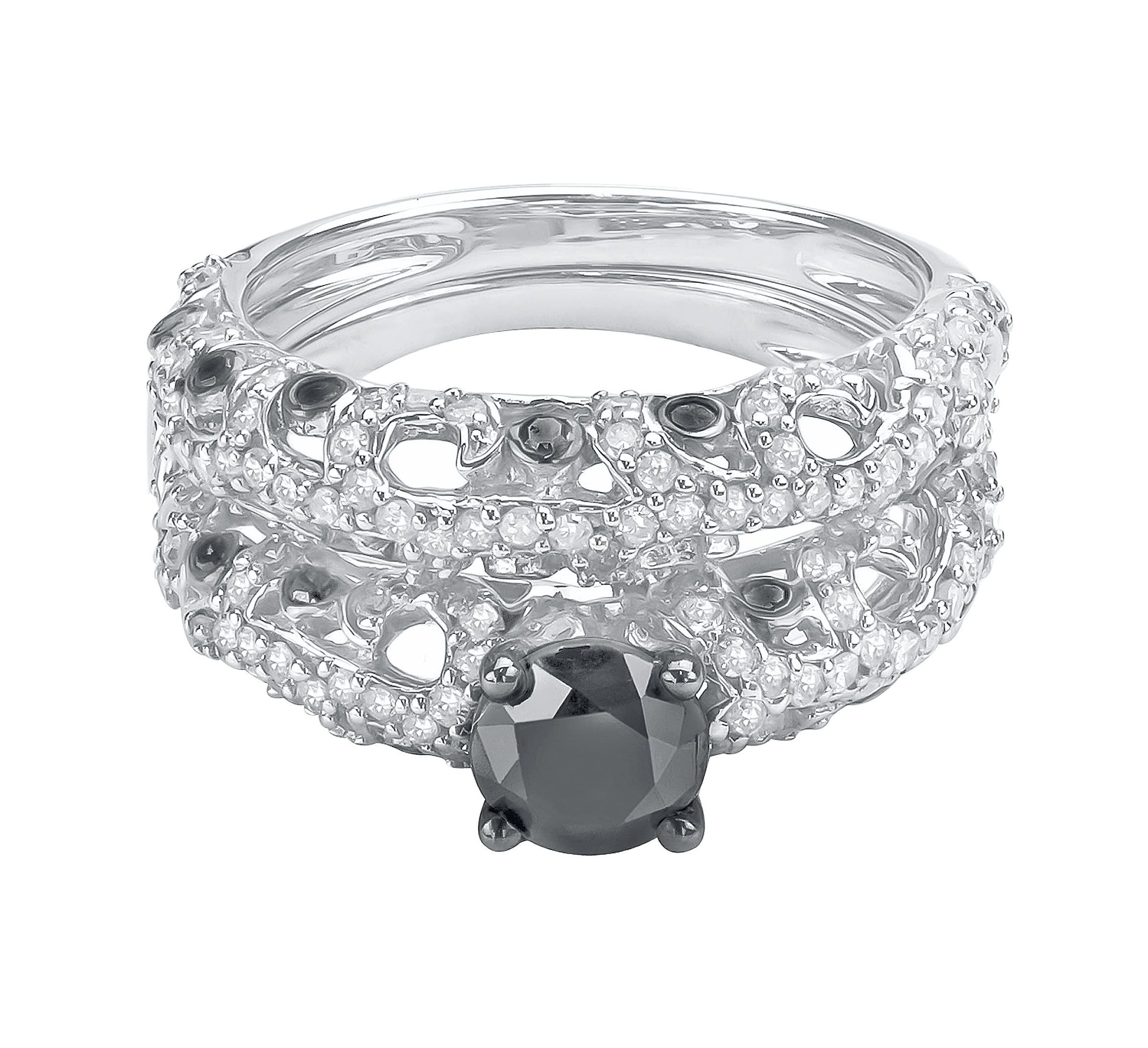 2.00 CTTW Antique Look Black And White Diamond Solitaire Bridal Set in Sterling Silver
