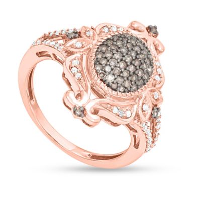 MyDiamondBox 1/2 CTTW Brown & White Diamond Fashion Cocktail Ring in 10K Rose Gold, 6