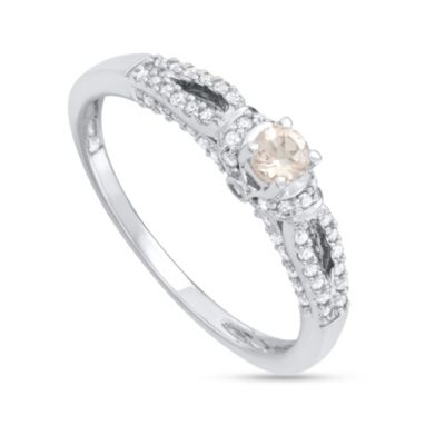 MyDiamondBox 1/2 CTTW Diamond And Morganite Engagement Ring in 14KW, White, 5