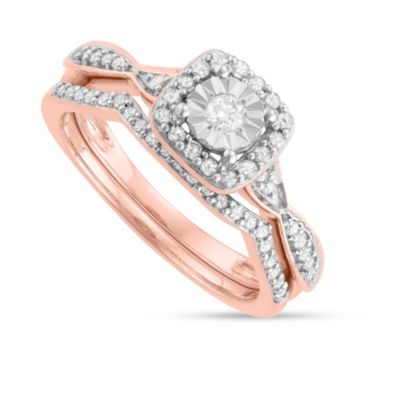 MyDiamondBox 0.40 CTTW Diamond Solitaire Look Bridal Ring Set in 10K Rose Gold, 6