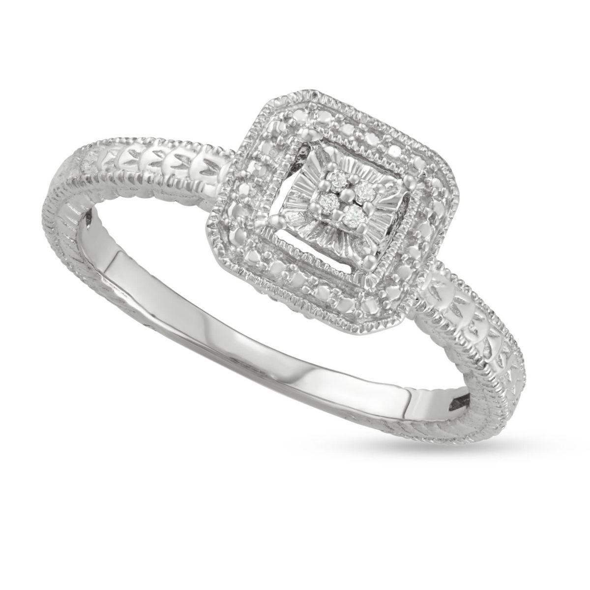 0.04 CTTW White Square Ring in Sterling Silver