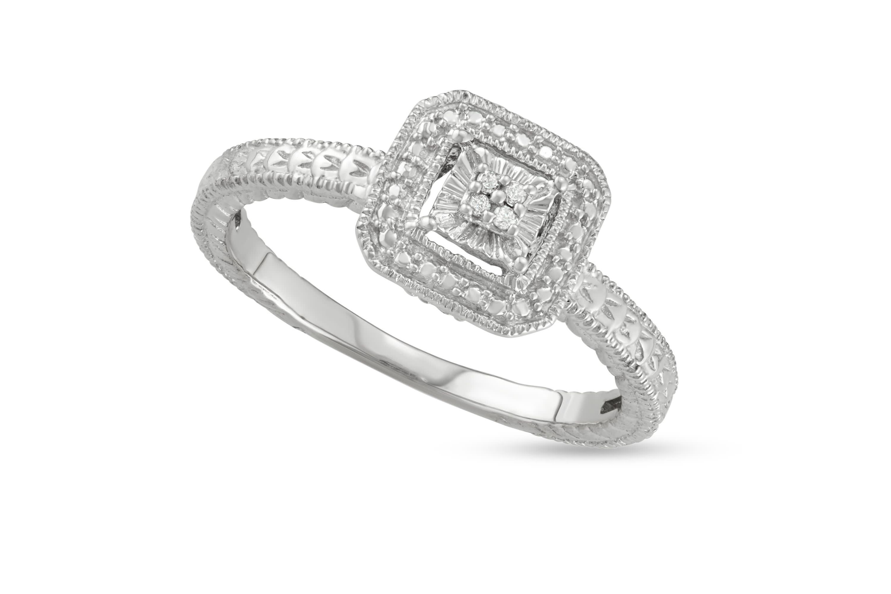 0.04 CTTW White Square Ring in Sterling Silver