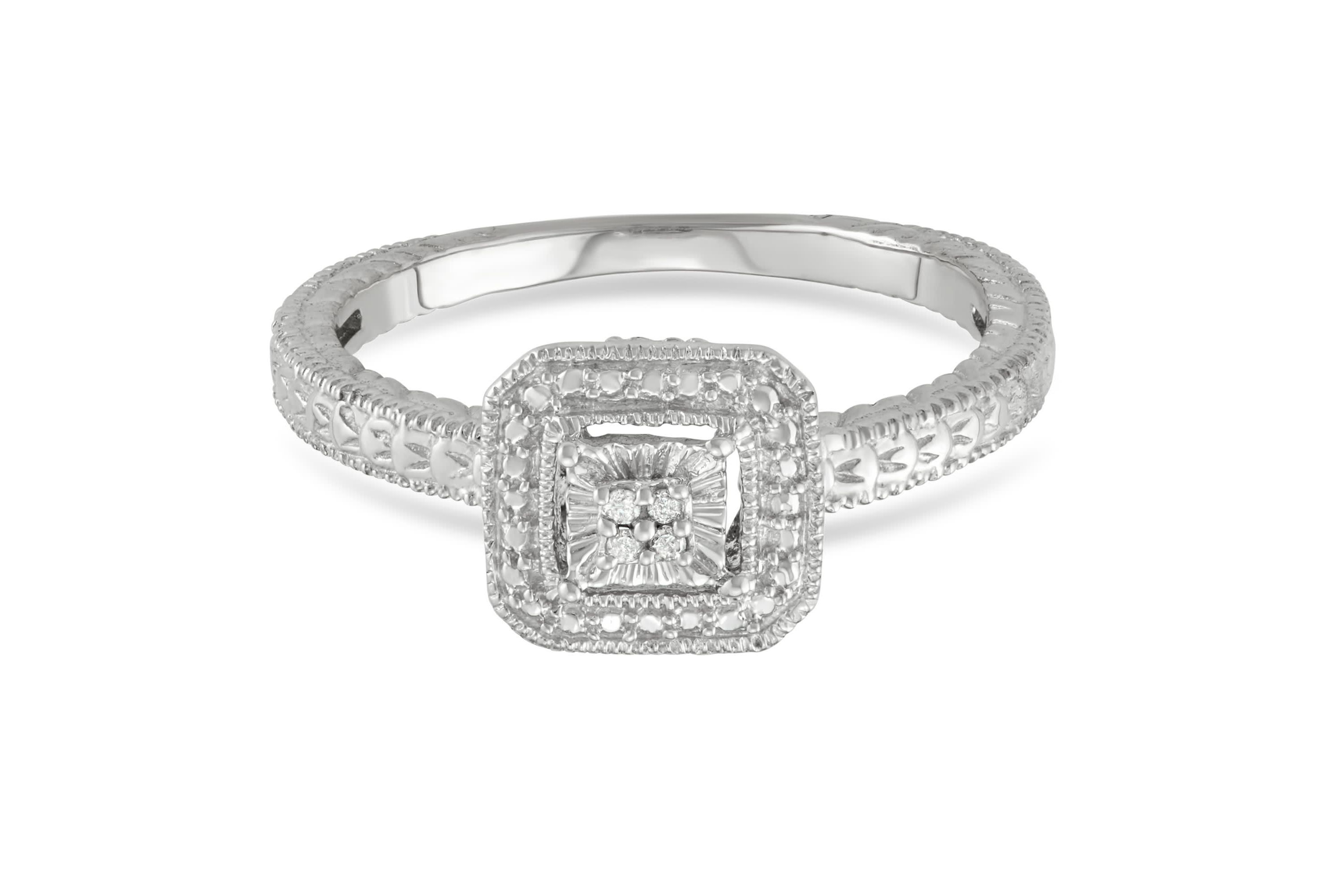 0.04 CTTW White Square Ring in Sterling Silver