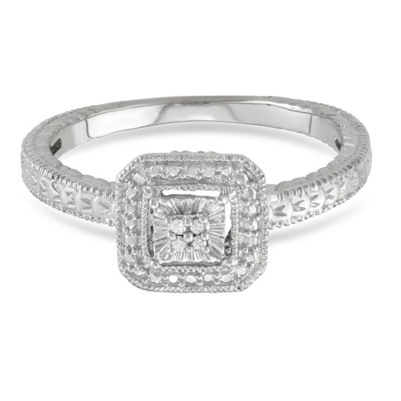 0.04 CTTW White Square Ring in Sterling Silver