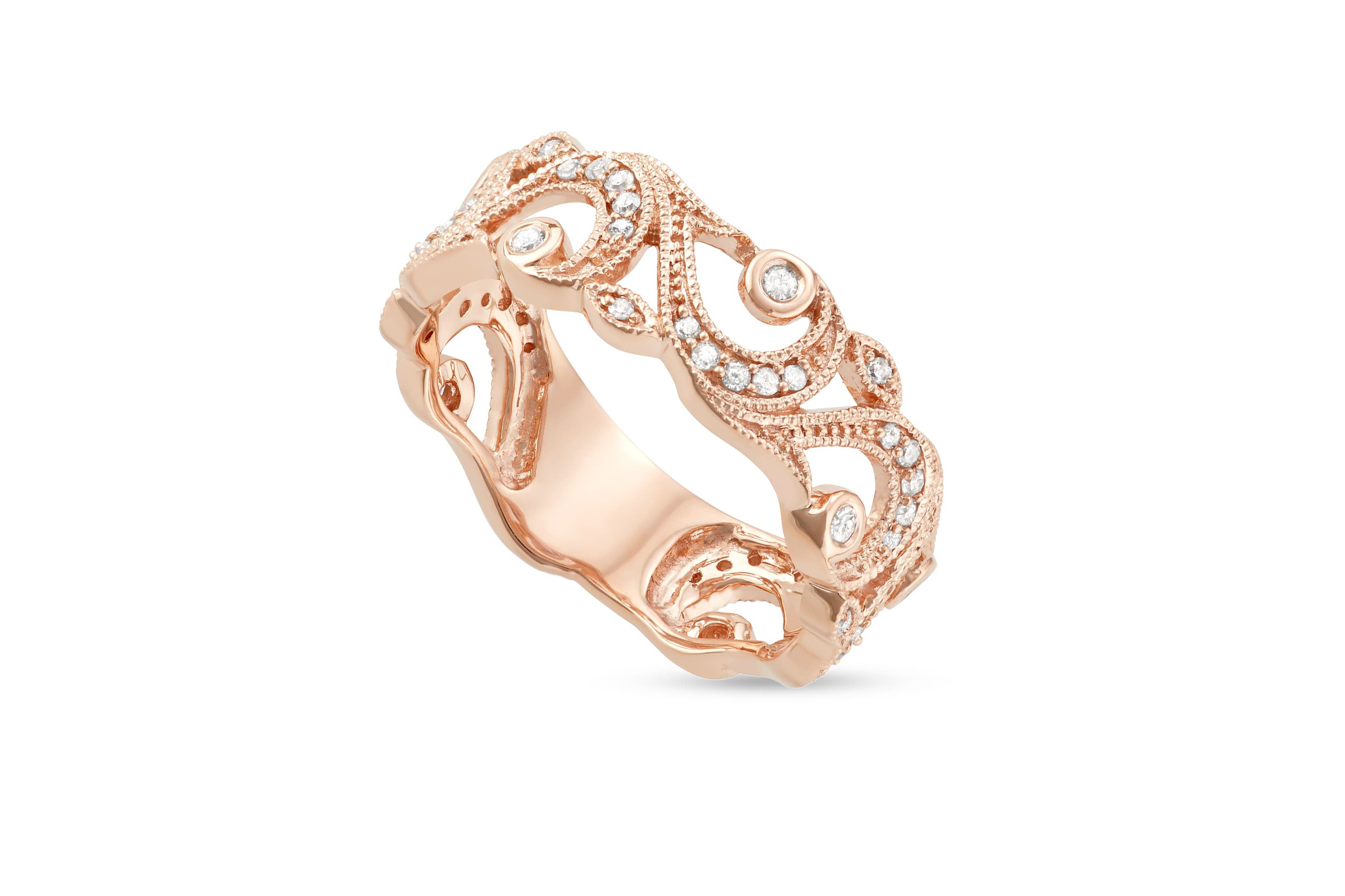 1/4 CTTW Diamond Art Deco Fashion Band in 10K Rose Gold
