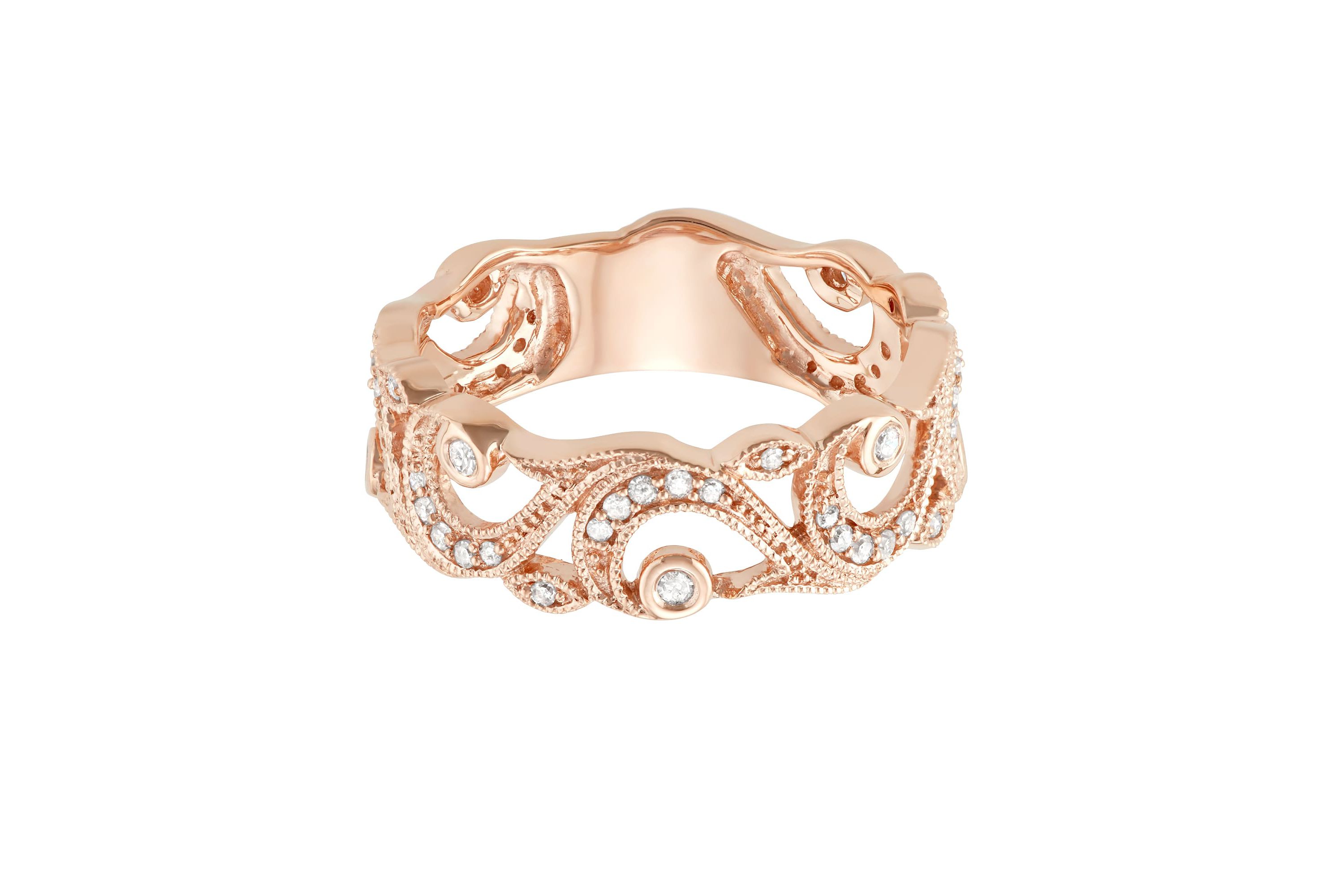1/4 CTTW Diamond Art Deco Fashion Band in 10K Rose Gold