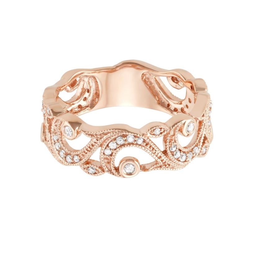 1/4 CTTW Diamond Art Deco Fashion Band in 10K Rose Gold