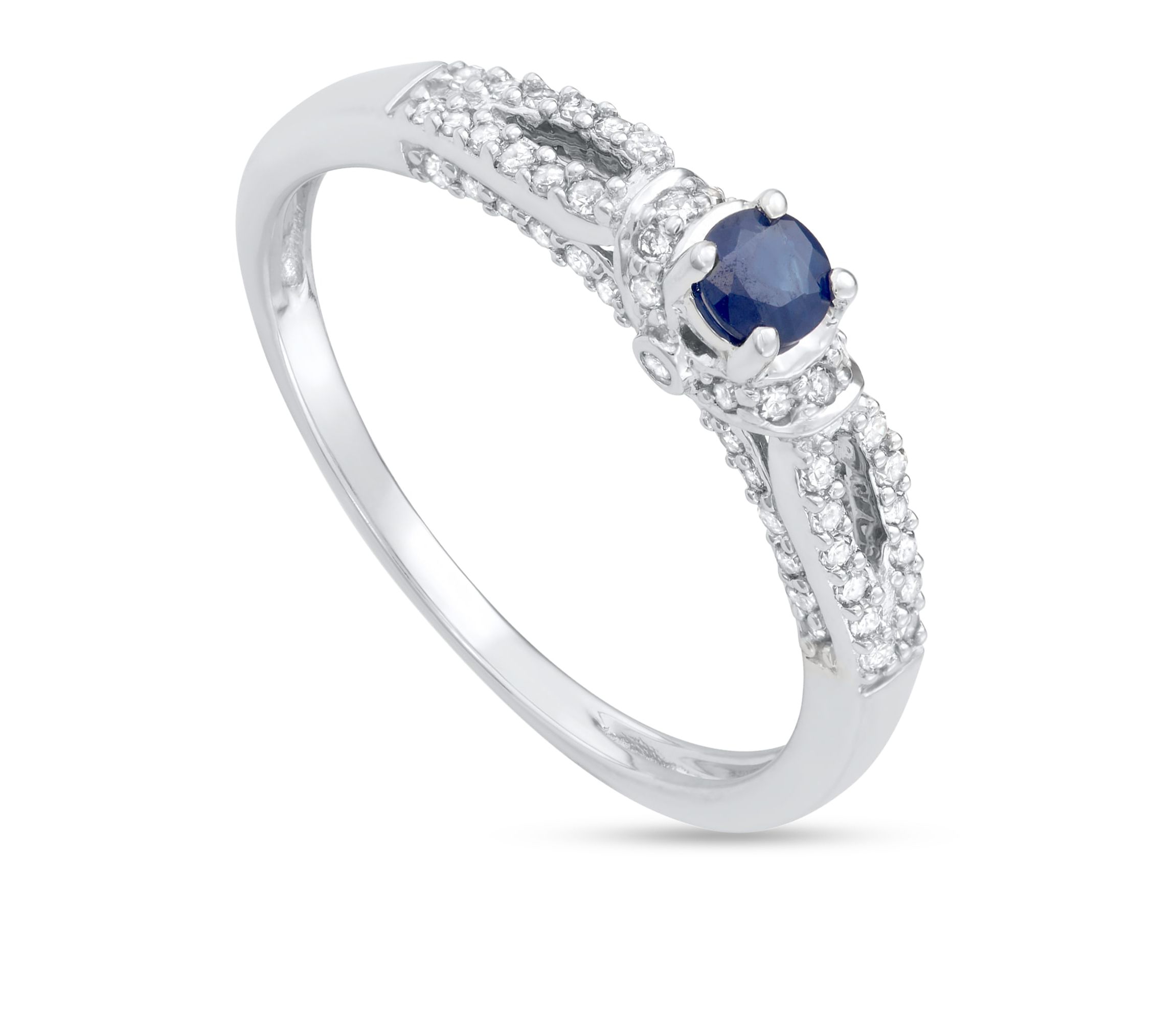 1/2 CTTW Diamond And Blue Sapphire Engagement Ring in 14KW