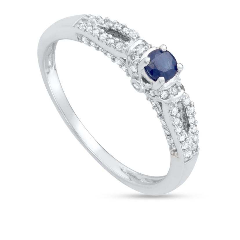 1/2 CTTW Diamond And Blue Sapphire Engagement Ring in 14KW