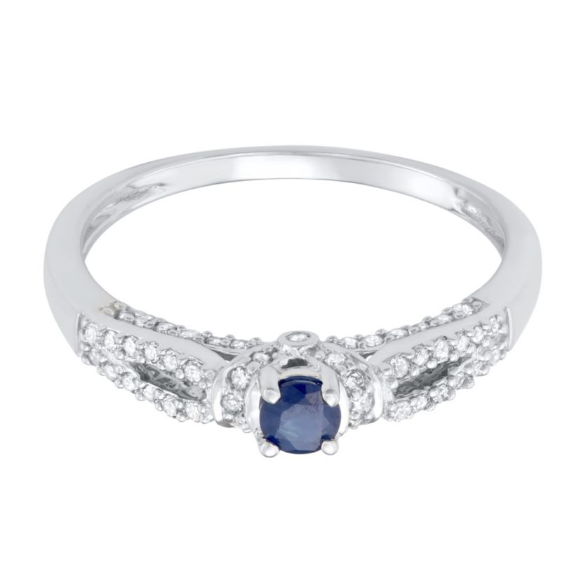 1/2 CTTW Diamond And Blue Sapphire Engagement Ring in 14KW