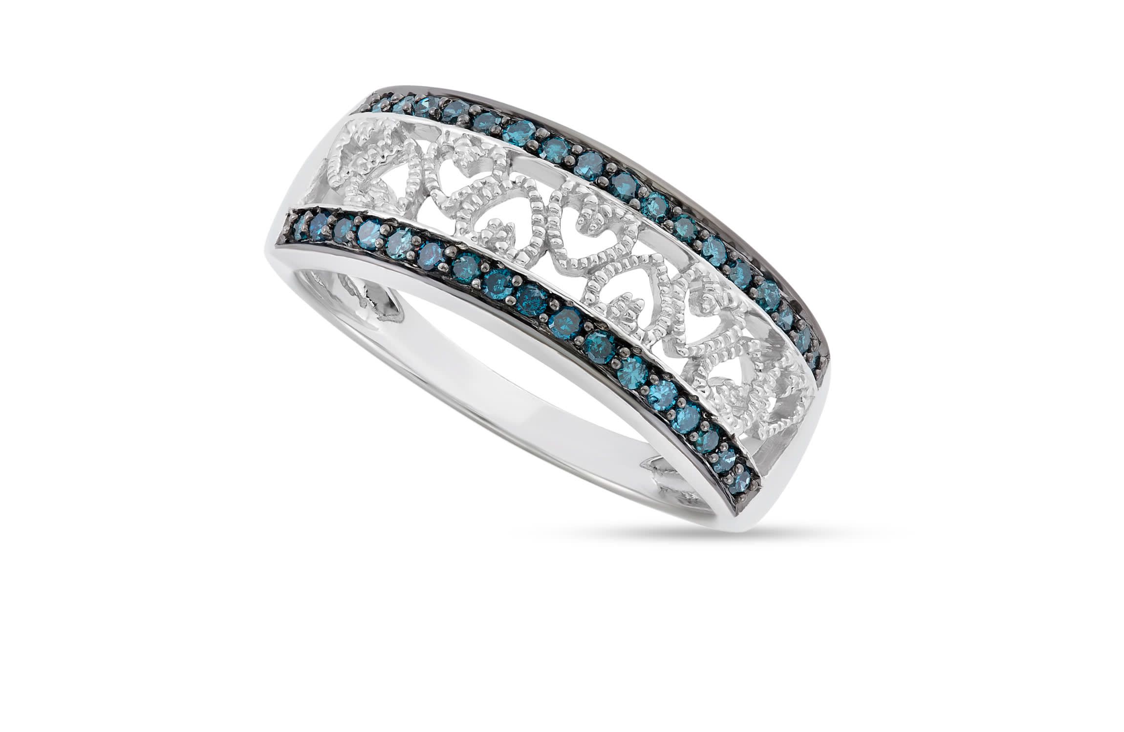 1/4 CTTW  Blue Diamond Sterling Silver Heart Ring