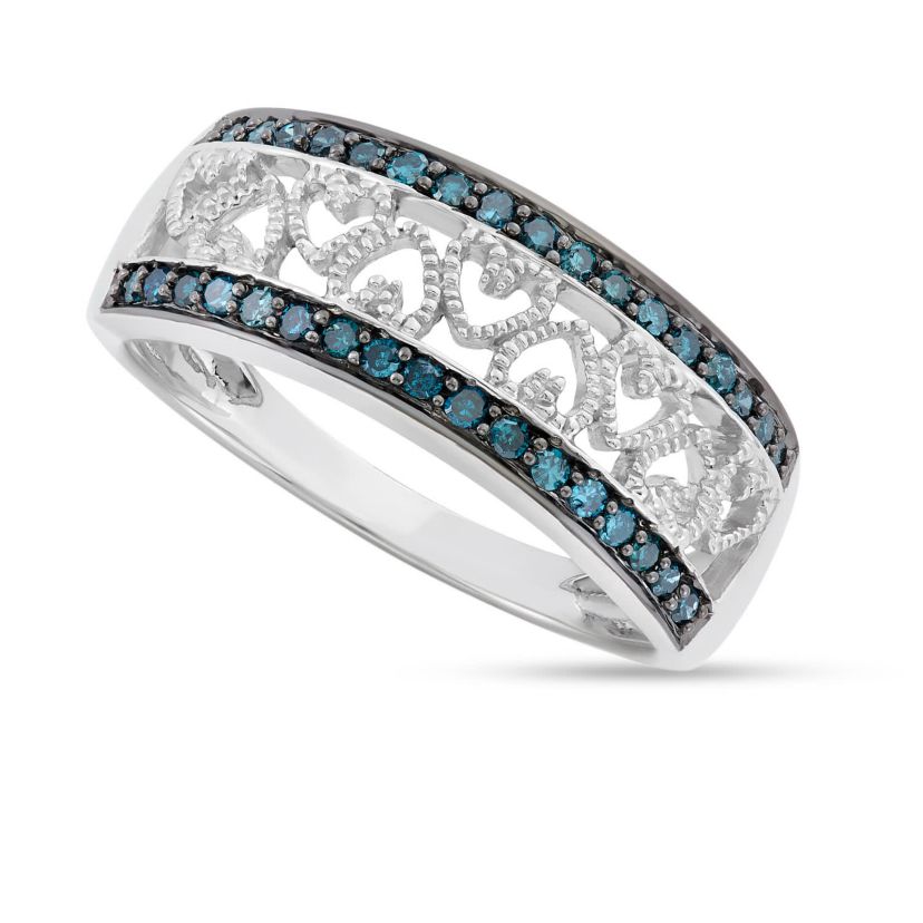 1/4 CTTW  Blue Diamond Sterling Silver Heart Ring