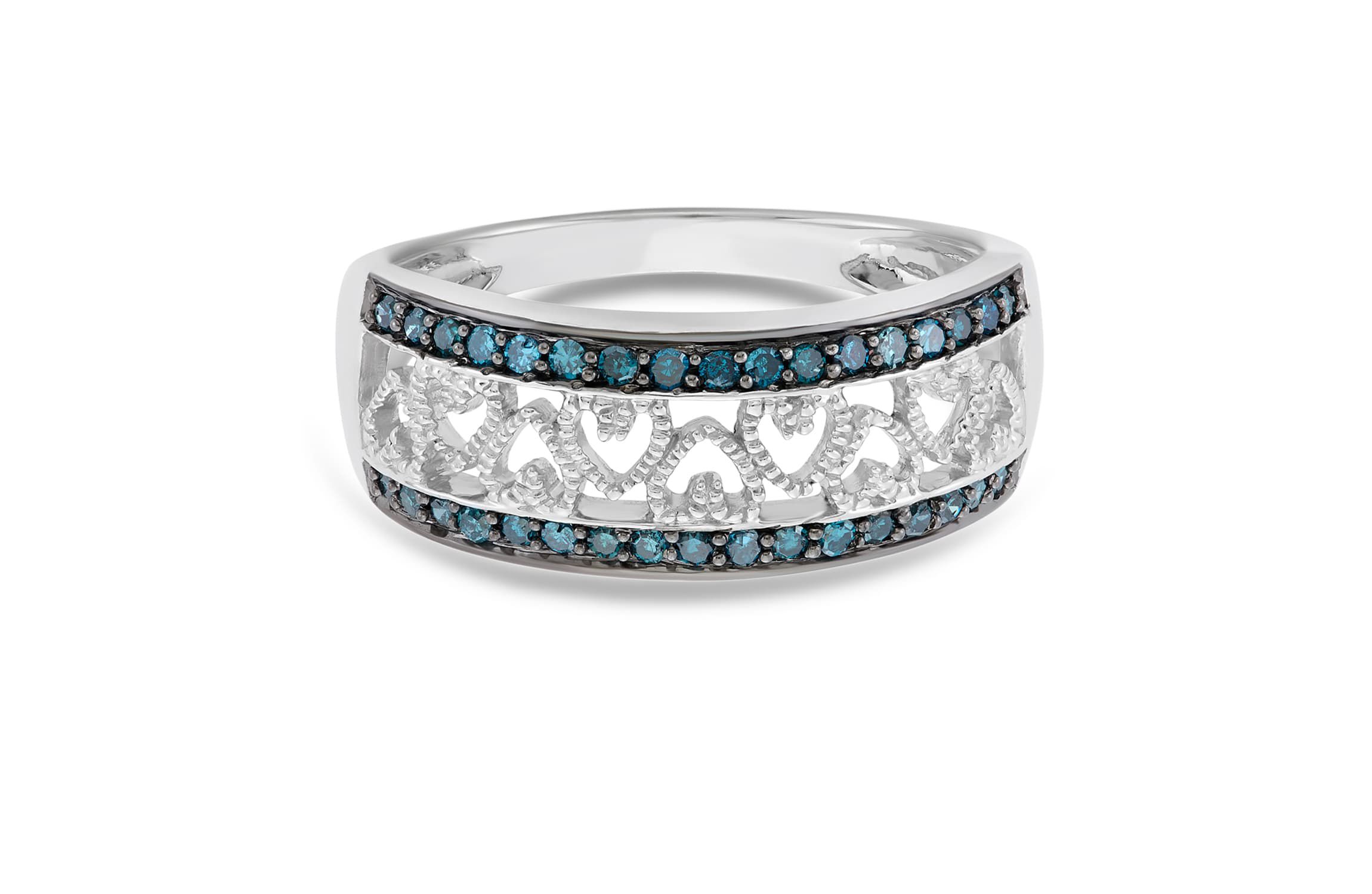 1/4 CTTW  Blue Diamond Sterling Silver Heart Ring