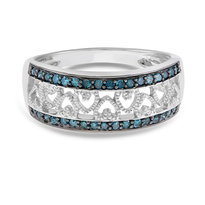 1/4 CTTW  Blue Diamond Sterling Silver Heart Ring