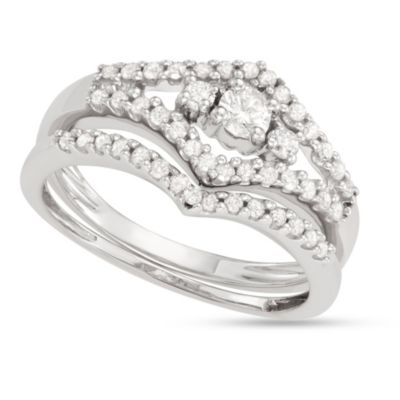 MyDiamondBox 1/2 CTTW Diamond 10K White Gold Bridal Ring Set, 9