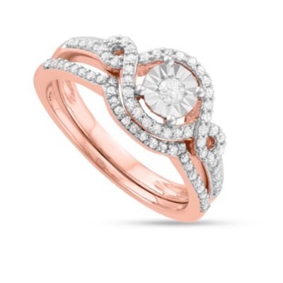 MyDiamondBox 0.40 CTTW Diamond Solitaire Look Bridal Ring Set in 10K Rose Gold, 6