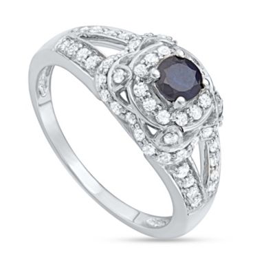 MyDiamondBox 1 CTTW Diamond And Blue Sapphire Engagement Ring in 14KW, White, 7