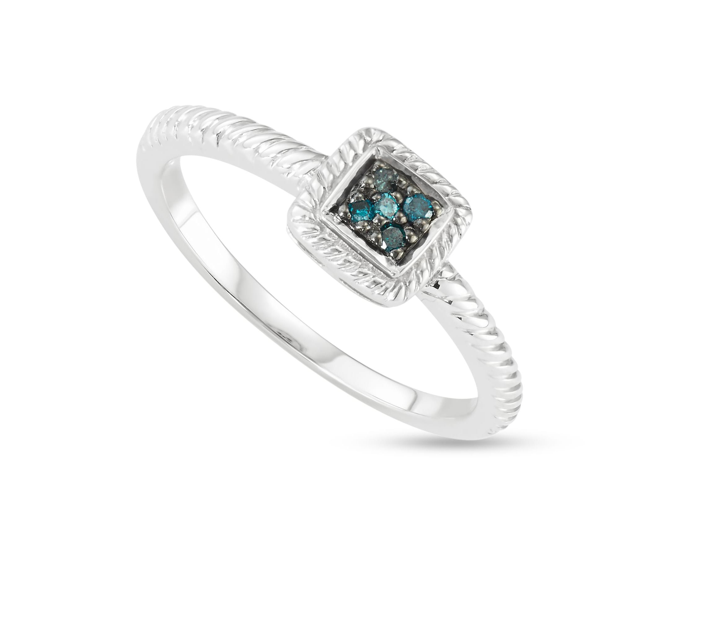 0.05 CTTW Blue Diamond Rope Design Ring in Sterling Silver