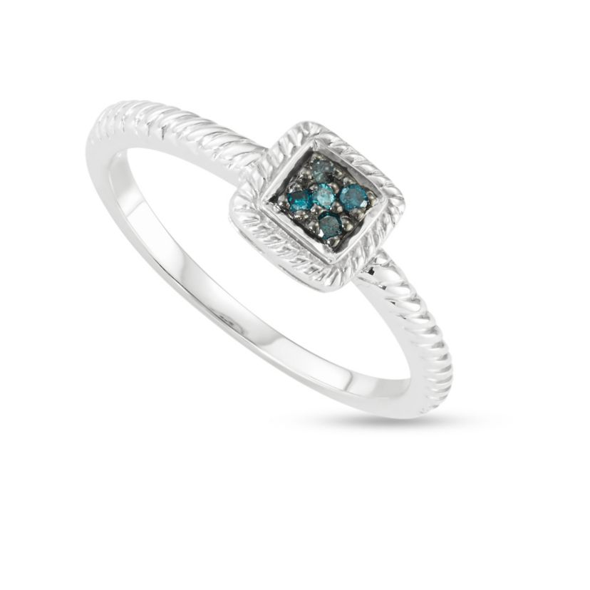 0.05 CTTW Blue Diamond Rope Design Ring in Sterling Silver
