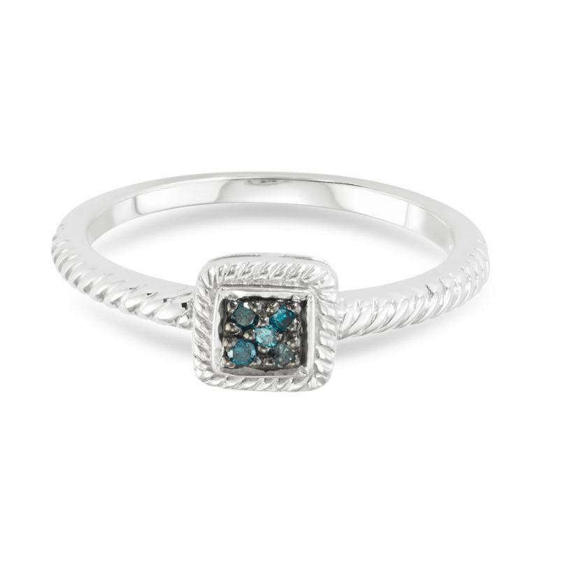 0.05 CTTW Blue Diamond Rope Design Ring in Sterling Silver
