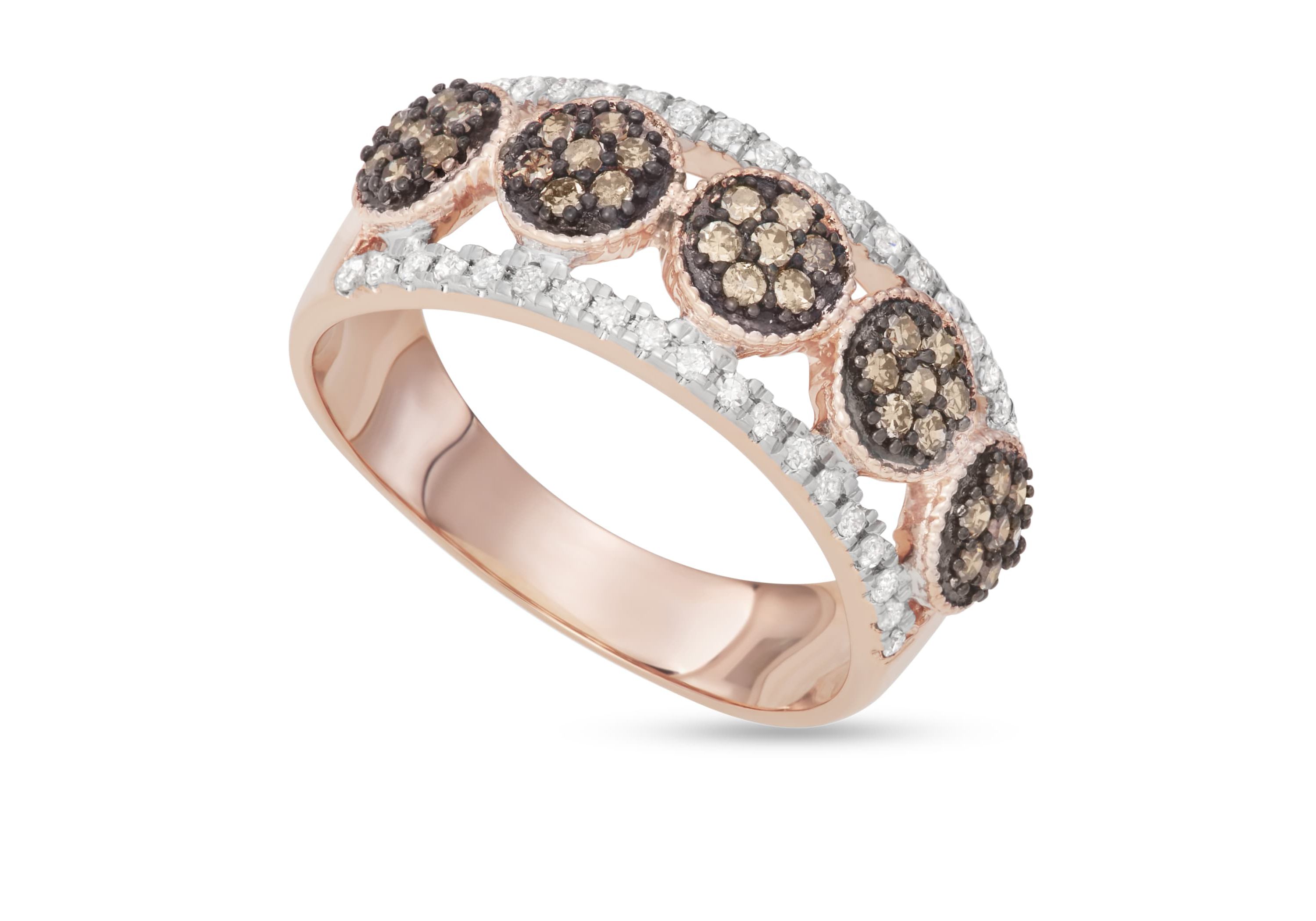 1/2 CTTW Brown & White Diamond Fashion Ring in 10K Rose Gold