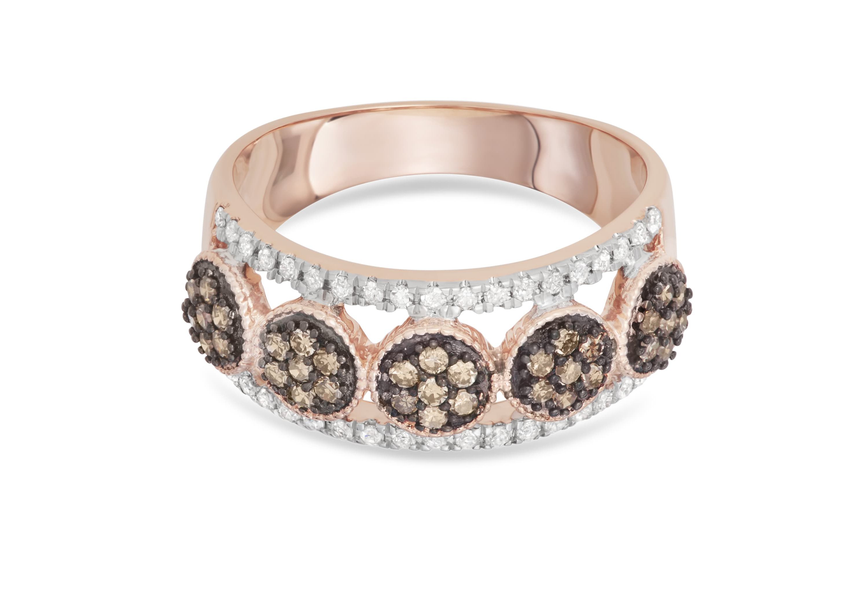 1/2 CTTW Brown & White Diamond Fashion Ring in 10K Rose Gold