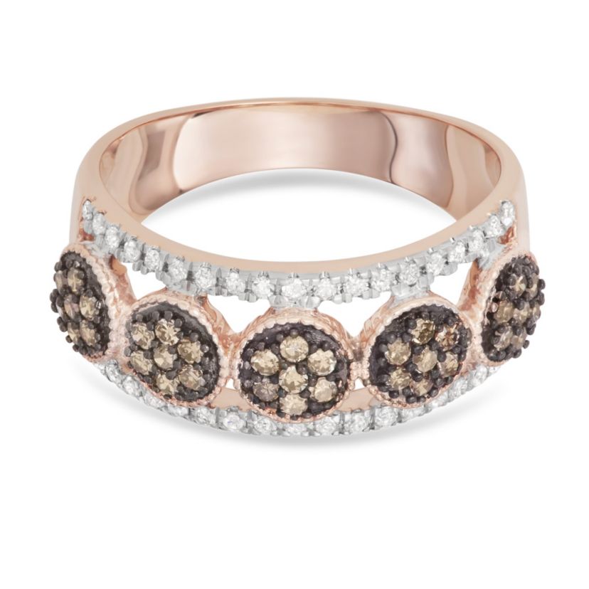 1/2 CTTW Brown & White Diamond Fashion Ring in 10K Rose Gold