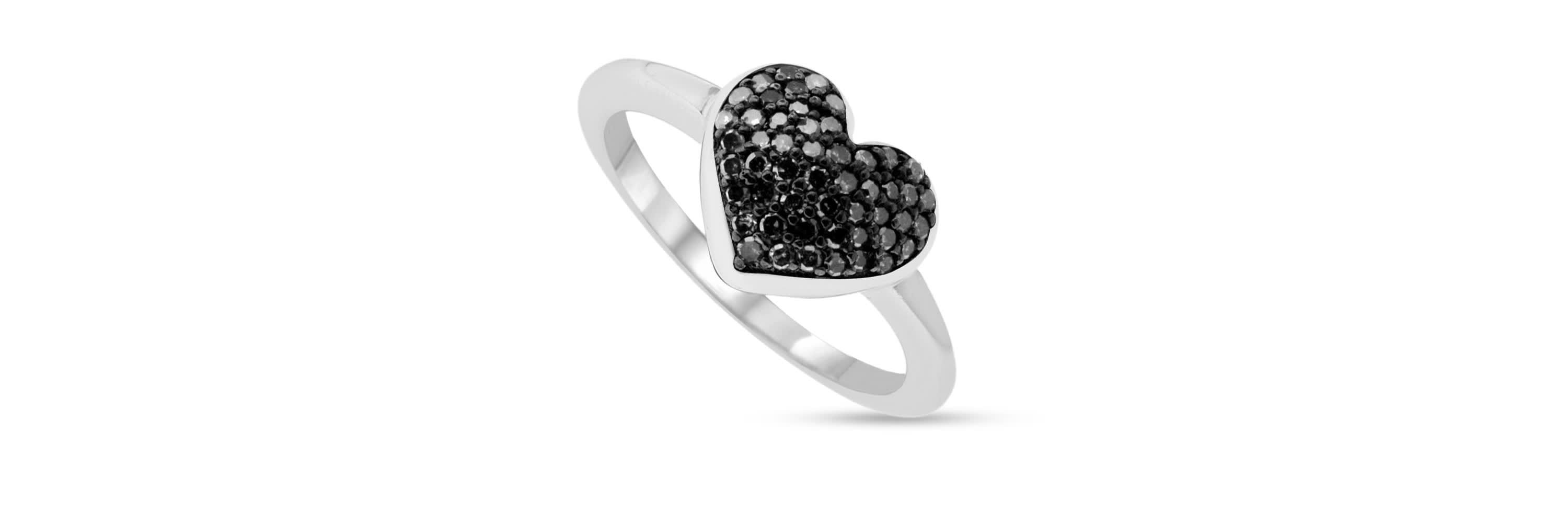 1/4 CTTW Black Round Diamond Heart Shape Ring in Sterling Silver