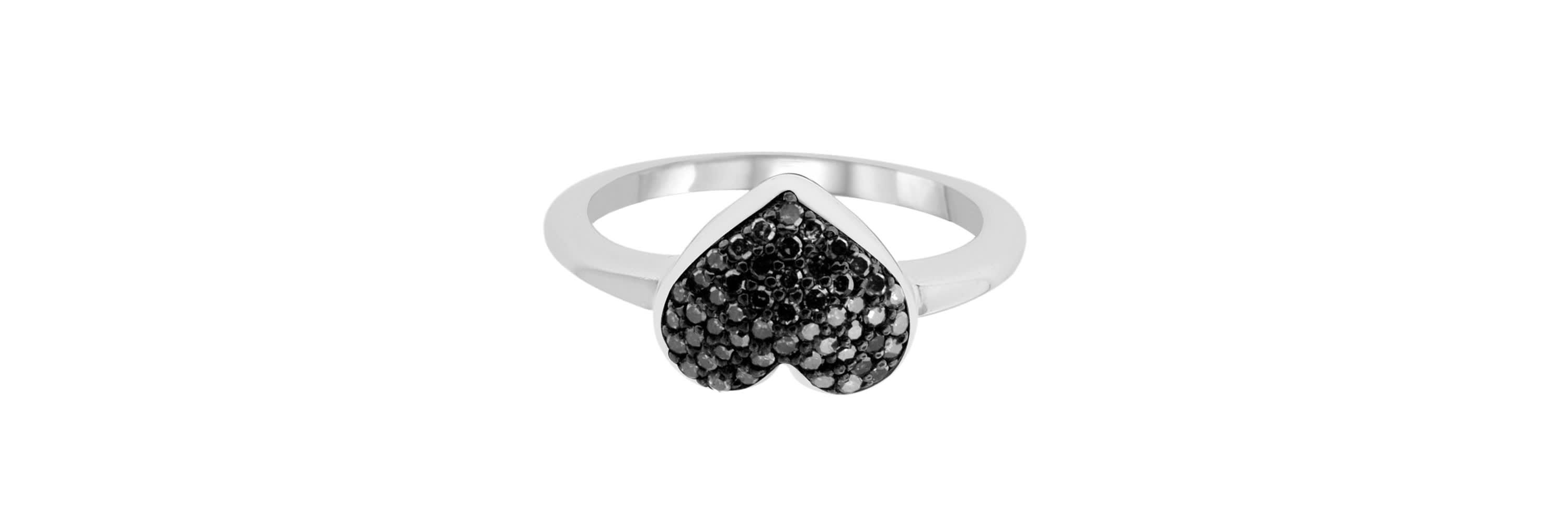 1/4 CTTW Black Round Diamond Heart Shape Ring in Sterling Silver
