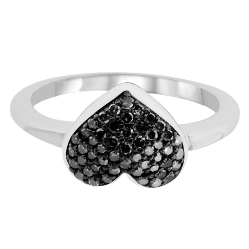 1/4 CTTW Black Round Diamond Heart Shape Ring in Sterling Silver
