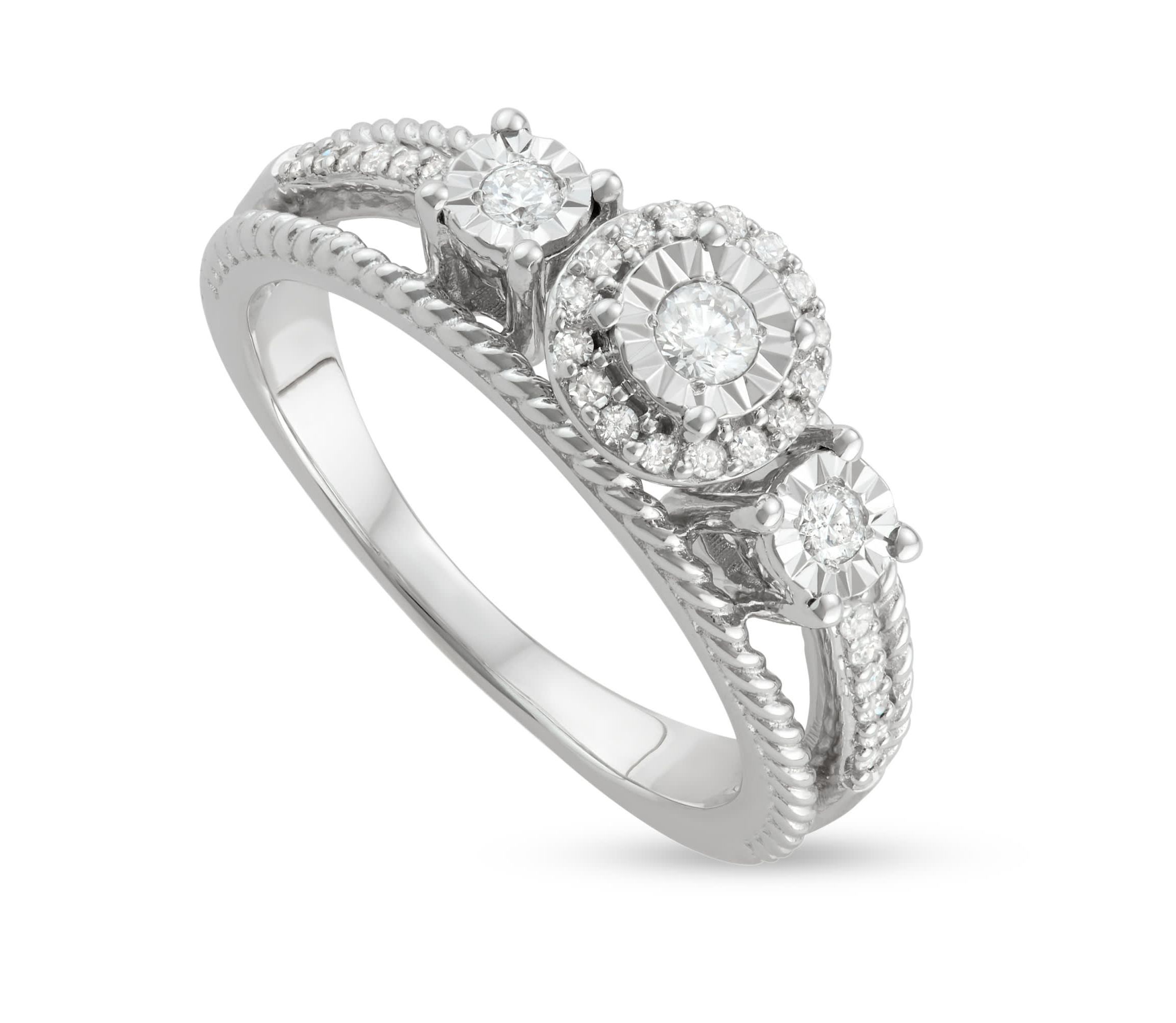 1/4 CTTW White Diamond Engagement Ring With Center Miracle Plate in Sterling Silver