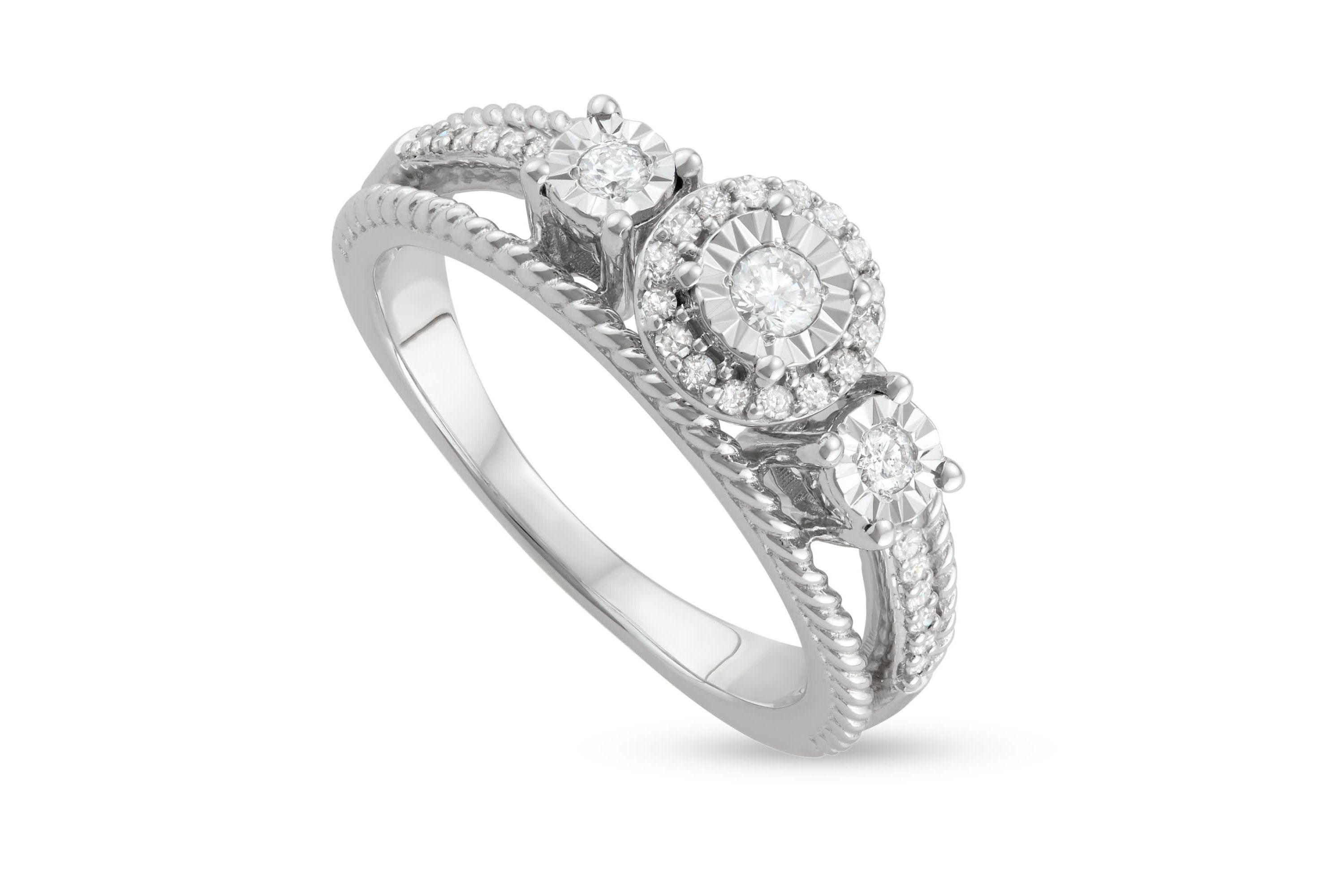 1/4 CTTW White Diamond Engagement Ring With Center Miracle Plate in Sterling Silver